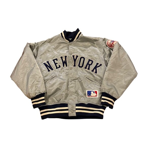 Vintage 1980's Felco New York Yankees Gray Satin Jacket Men's Medium Read Flaws - Picture 1 of 10